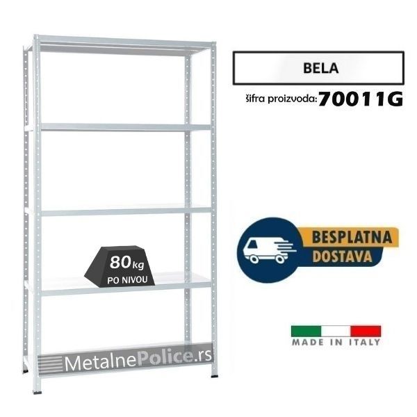 Polica metal-metal 187x100x40cm, 5x80kg Bela - vijak