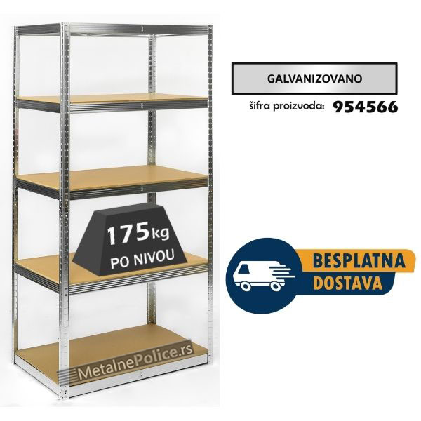 Polica metal-medijapan 180x100x60cm, 5x175kg galva