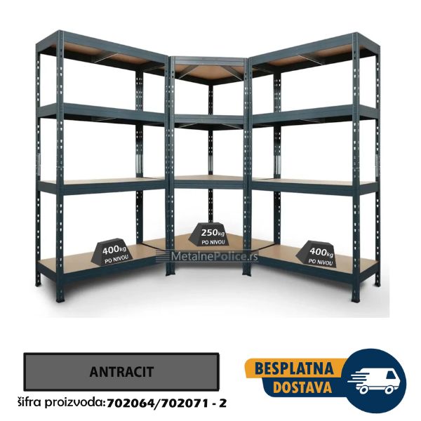 Komplet polica ugao 180x90x90x45cm + 2 police 180x150x45cm, 4x400kg